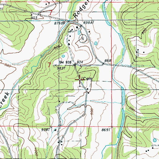 Topographic Map of Bumpass Cemetery, MO