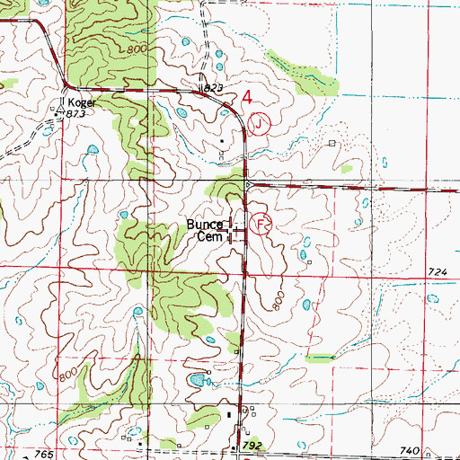 Topographic Map of Bunce Cemetery, MO