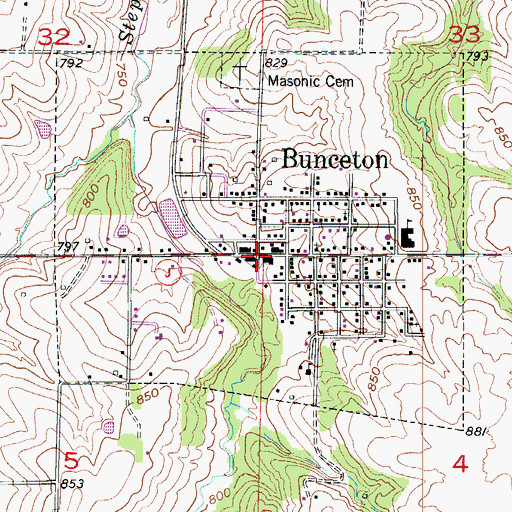 Topographic Map of Bunceton, MO