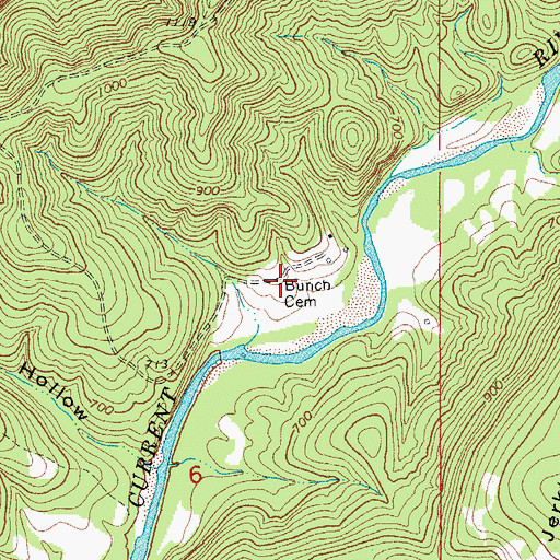 Topographic Map of Bunch Cemetery, MO
