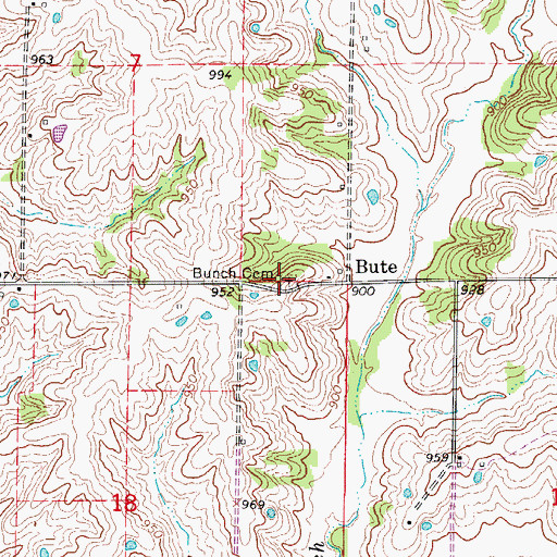 Topographic Map of Bunch Cemetery, MO