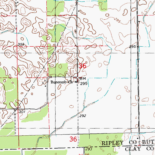 Topographic Map of Buncomb Church, MO