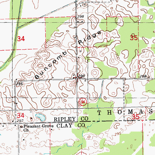 Topographic Map of Buncomb School, MO