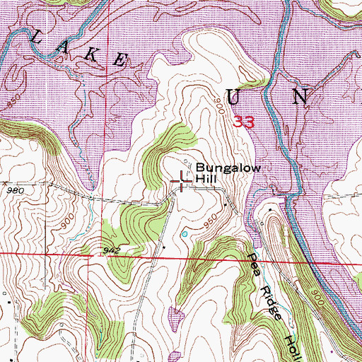 Topographic Map of Bungalow Hill, MO