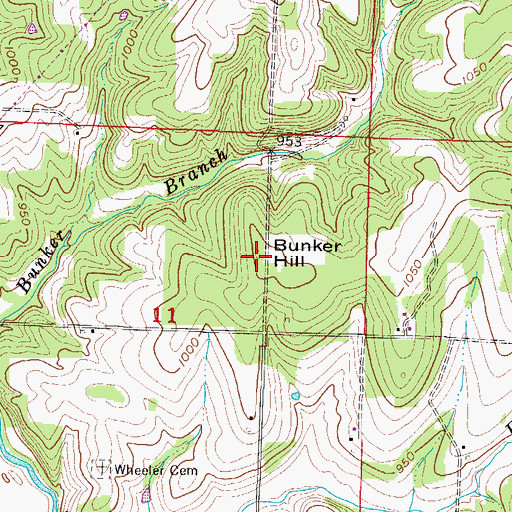 Topographic Map of Bunker Hill, MO