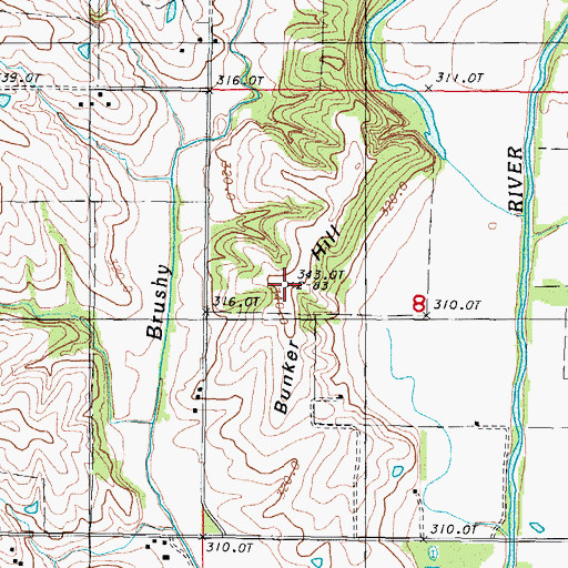 Topographic Map of Bunker Hill, MO