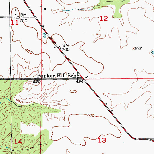 Topographic Map of Bunker Hill School, MO