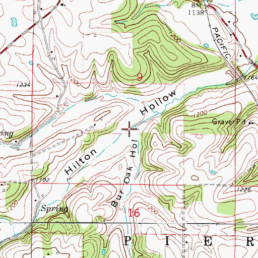 Topographic Map of Bur Oak Hollow, MO