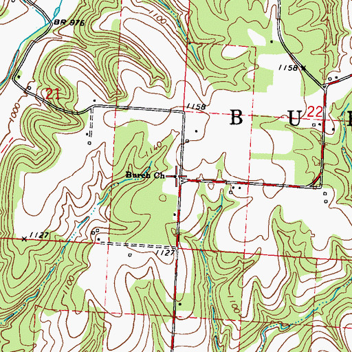 Topographic Map of Burch Church, MO