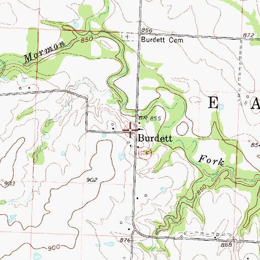 Topographic Map of Burdett, MO