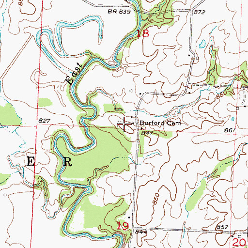 Topographic Map of Burford Cemetery, MO