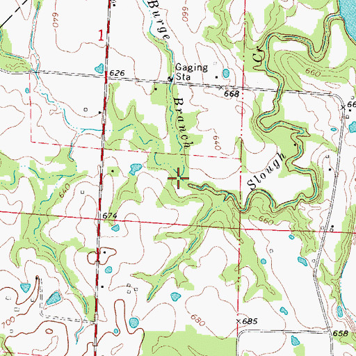 Topographic Map of Burge Branch, MO