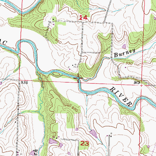 Topographic Map of Burney Branch, MO