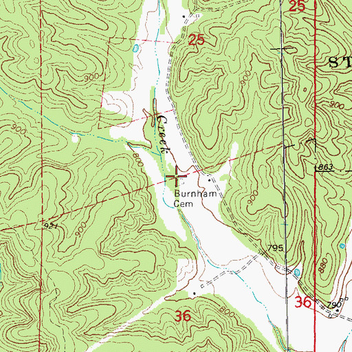 Topographic Map of Burnham Cemetery, MO