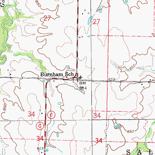 Topographic Map of Burnham School (historical), MO