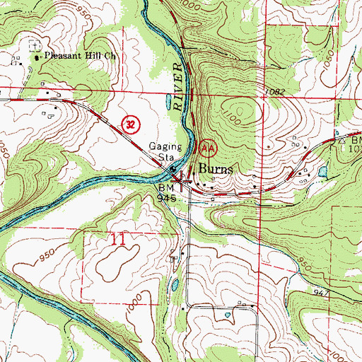 Topographic Map of Burns, MO