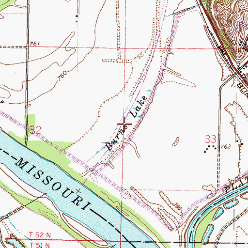 Topographic Map of Burns Lake, MO