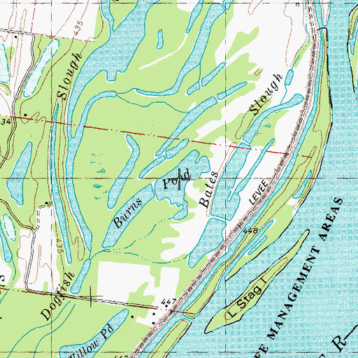Topographic Map of Burns Pond, MO