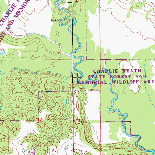 Topographic Map of Burnt Shirt Branch, MO
