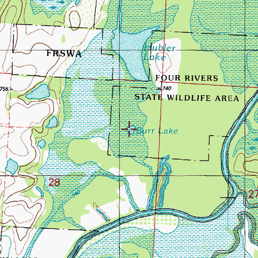 Topographic Map of Burr Lake, MO