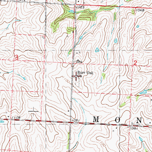 Topographic Map of Burr Oak Church, MO