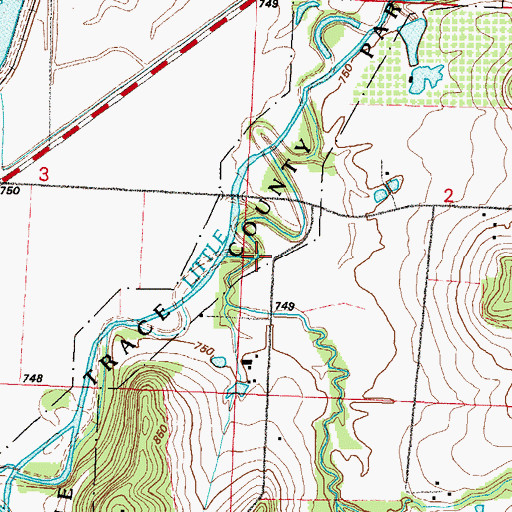 Topographic Map of Burr Oak Creek, MO