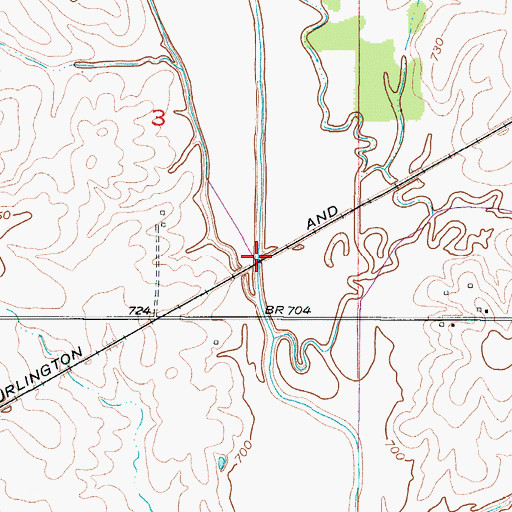 Topographic Map of Burr Oak Creek, MO