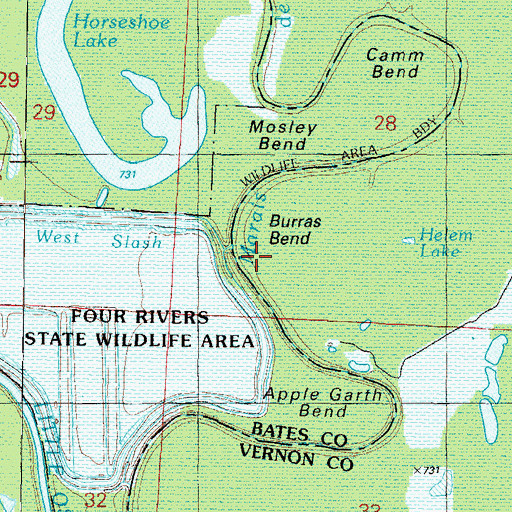 Topographic Map of Burras Bend, MO