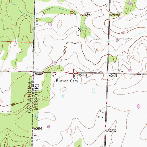 Topographic Map of Burson Cemetery, MO