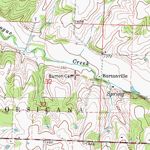 Topographic Map of Burton Cemetery, MO