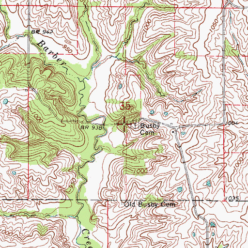 Topographic Map of Busby Cemetery, MO