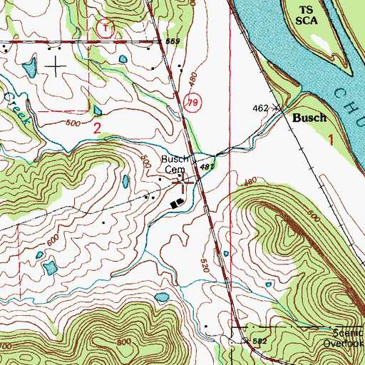 Topographic Map of Busch Cemetery, MO