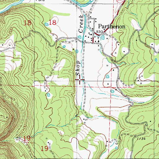Topographic Map of East Fork Shop Creek, AR