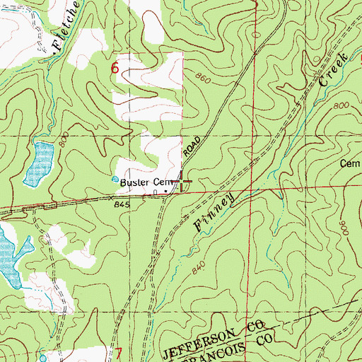 Topographic Map of Buster Cemetery, MO