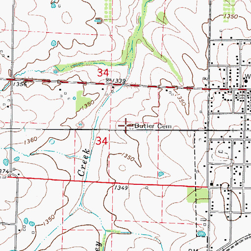 Topographic Map of Butler Cemetery, MO