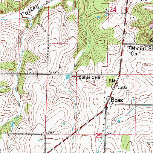 Topographic Map of Butler Cemetery, MO