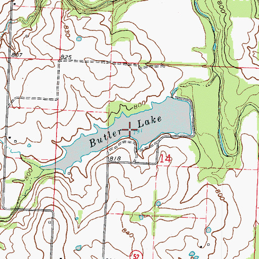 Topographic Map of Butler Lake, MO