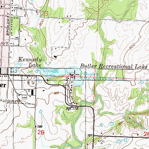 Topographic Map of Butler Recreational Lake, MO