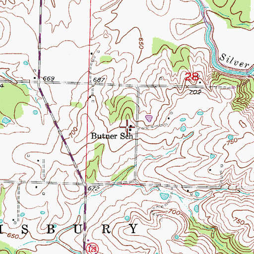 Topographic Map of Butner School, MO
