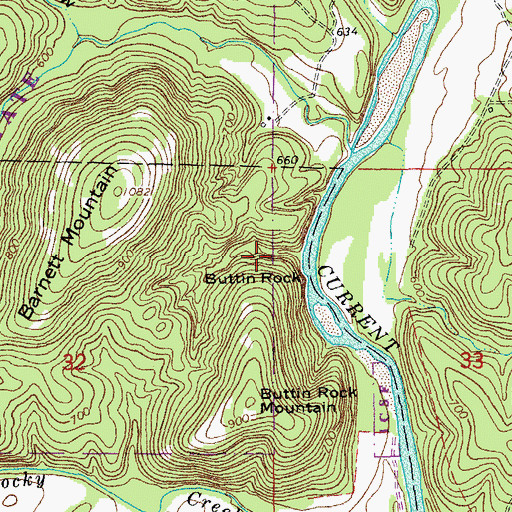 Topographic Map of Buttin Rock, MO