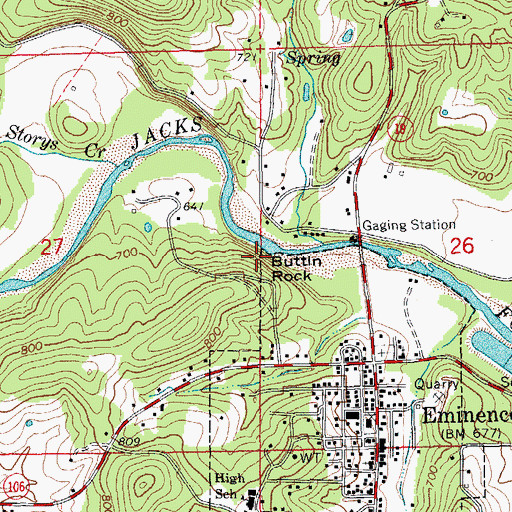 Topographic Map of Buttin Rock, MO