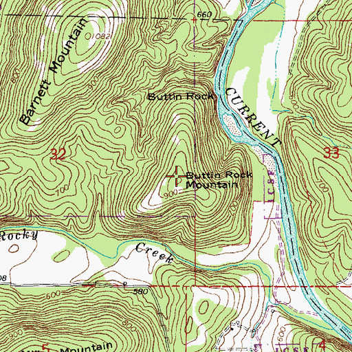 Topographic Map of Buttin Rock Mountain, MO