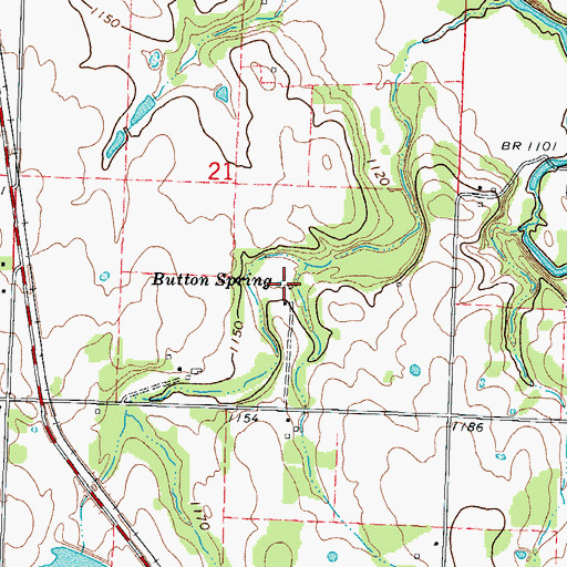 Topographic Map of Button Spring, MO