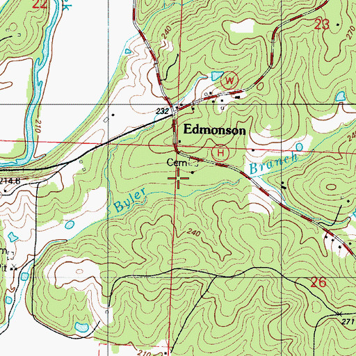 Topographic Map of Byler School, MO