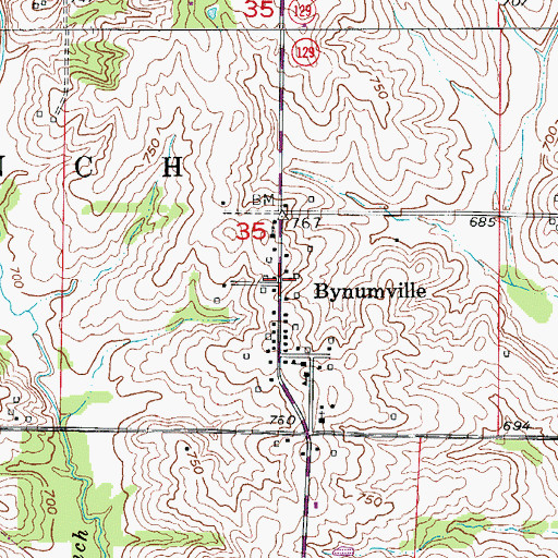 Topographic Map of Bynumville, MO