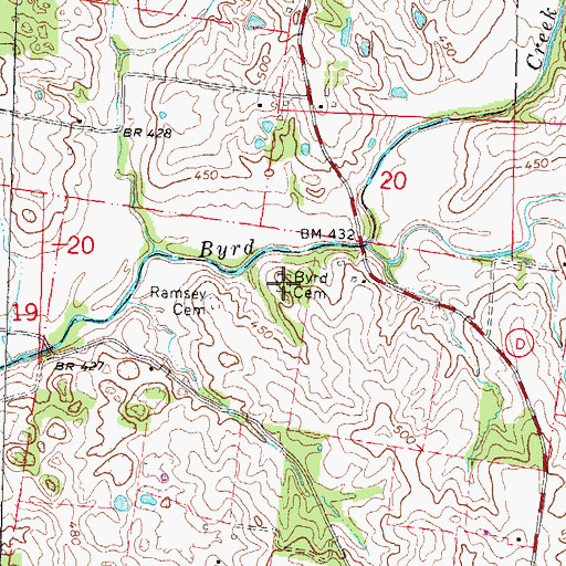 Topographic Map of Byrd Cemetery, MO
