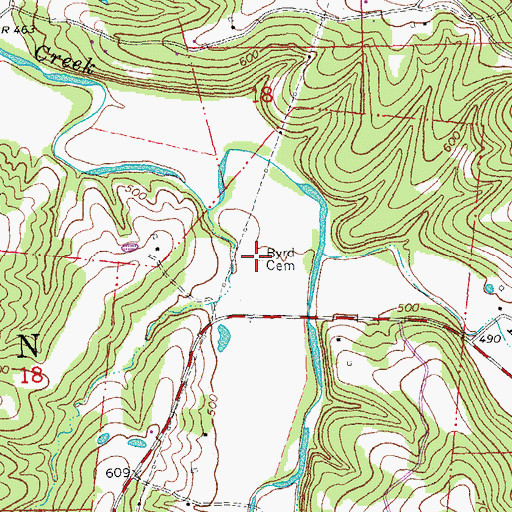 Topographic Map of Byrd Cemetery, MO
