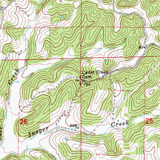 Topographic Map of Cadet Creek Cemetery, MO