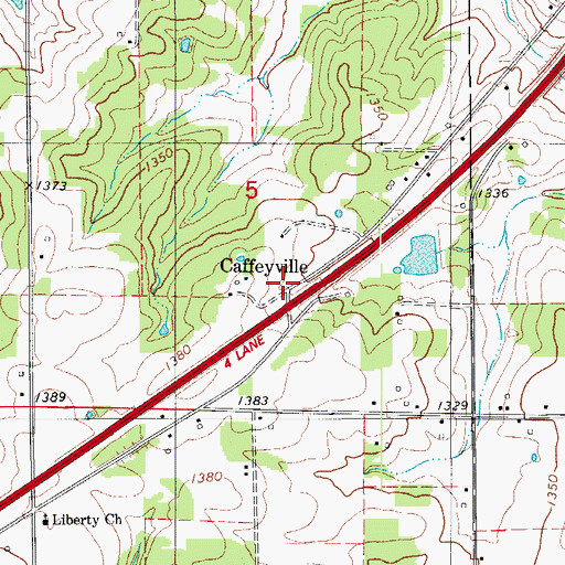Topographic Map of Caffeyville, MO