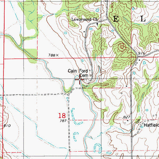 Topographic Map of Cain Ford Cemetery, MO